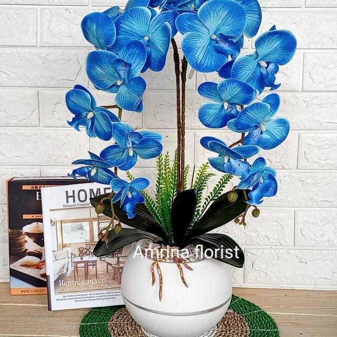 Promo bunga anggrek latex jumbo artificial pot bola//bunga anggrek bulan COD