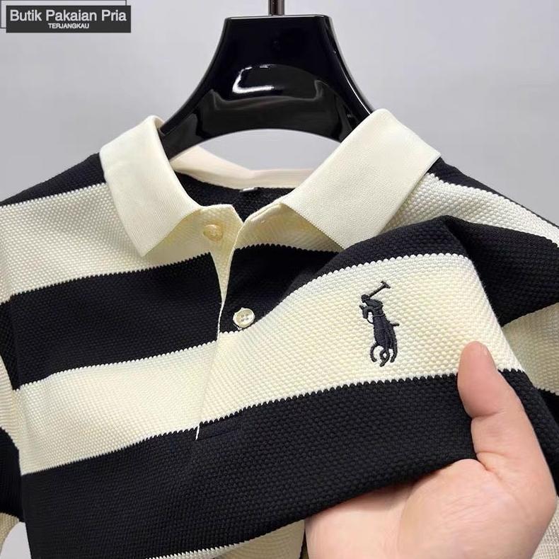 Polo Shirt Pria kaos kerah v neck pria Striped baju Kemeja Pria Lengan Pendek kaos berkerah pria pre