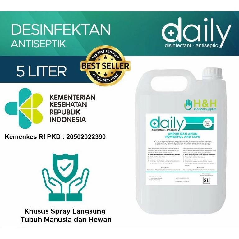 Daily Desinfektan Regular / Daily Disinfectant dan Antiseptic / Desinfektan Cair / Desinfektan 5 Lit