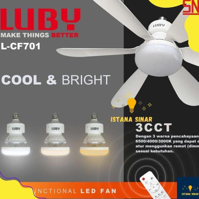 BEBAS ONGKIR - Lampu Kipas Angin Plafon 12w 15 watt LED 2in1 E27 Luby L-CF700 Multifungsi Remote dim