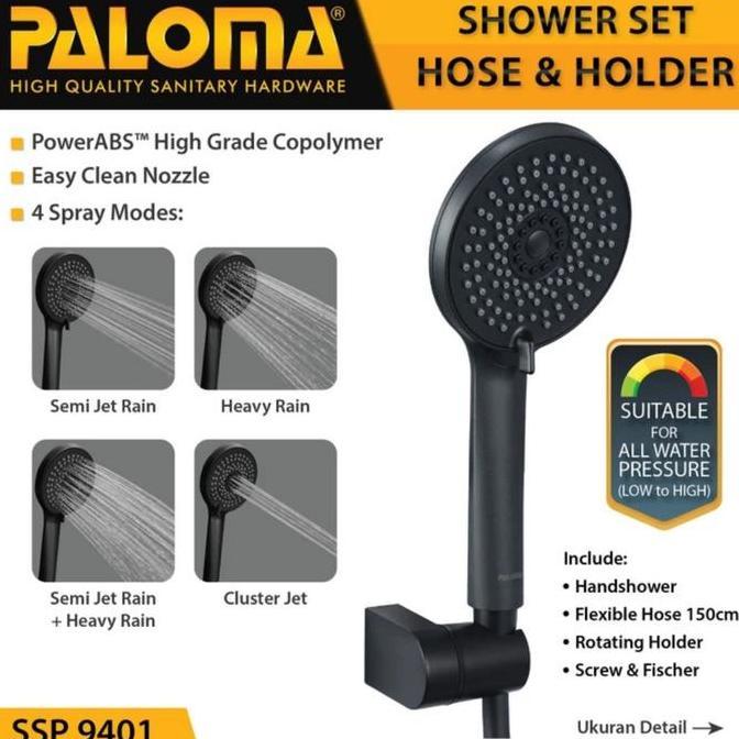 SSP 9401 PALOMA SHOWER HITAM SET HOLDER SELANG HANDSHOWER BLACK