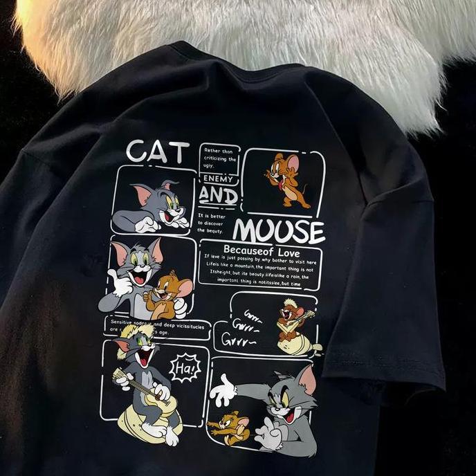 DV198 >> YIYOYI Y794 Putih Pola Hitam Oversize Pria Model Regular Unisex Lengan Lucu Print Pattern K