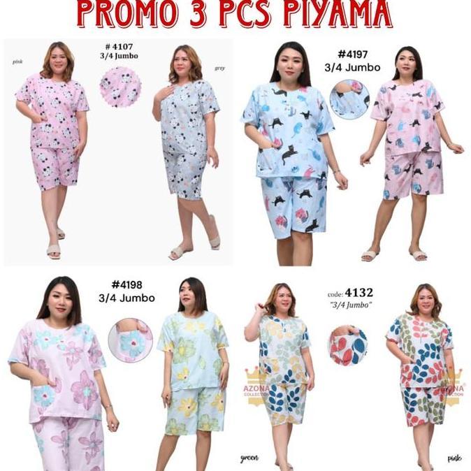 DB68 >> Sans fashion . PAKET USAHA 3 PCS Baju TIDUR WANITA 3/4 JUMBO