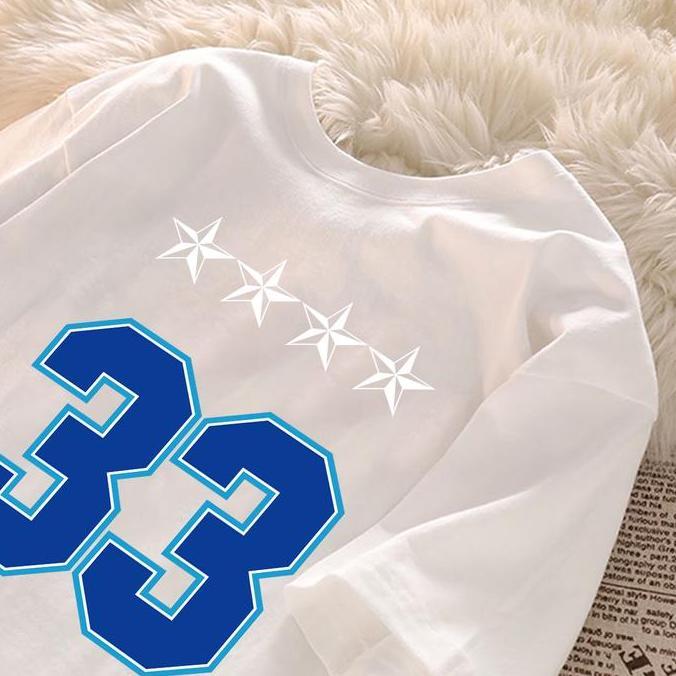 DF375 - seoulprint S738 Biru Putih Hitam Washed Kaos Number 33 Prints Oversize Pria Model Regular Un