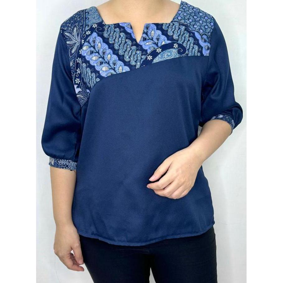 DV92 >> LVL - Blouse Batik Carlene Atasan Kombinasi Blus Wanita Jumbo Bigsize Baju Kerja Model Baru 