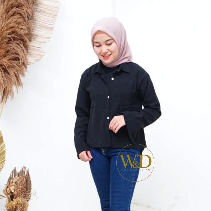 DR118 >> BAJU KEMEJA WANITA ATASAN BLUS POLOS LENGAN PANJANG CRINKLE AIRFLOW Putih Hitam Santai Kain