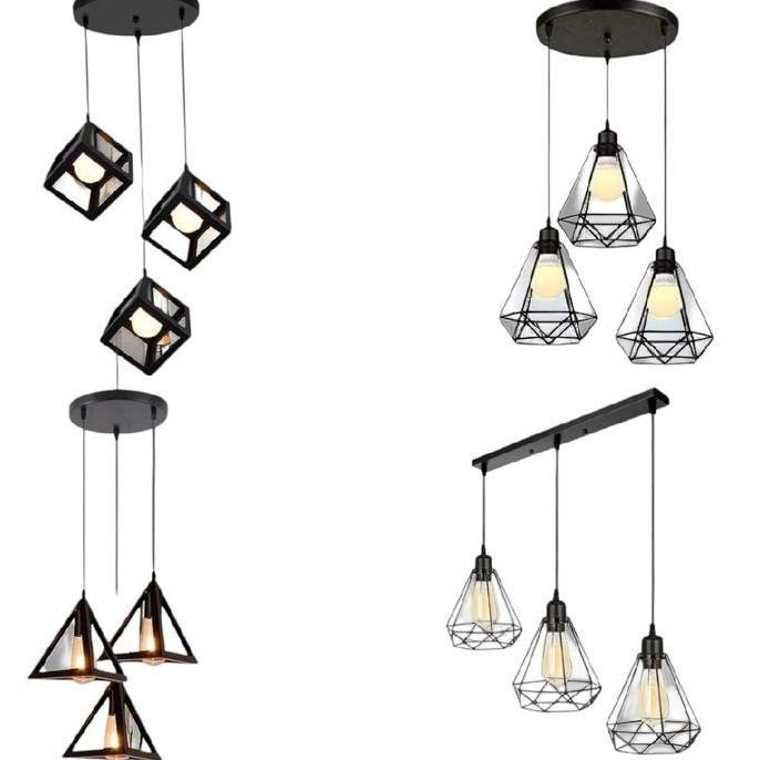 Lampu Hias Gantung Minimalis Besi Hitam 3 in 1 Model Terbaru dengan 3 Cabang untuk Pencahayaan Merat