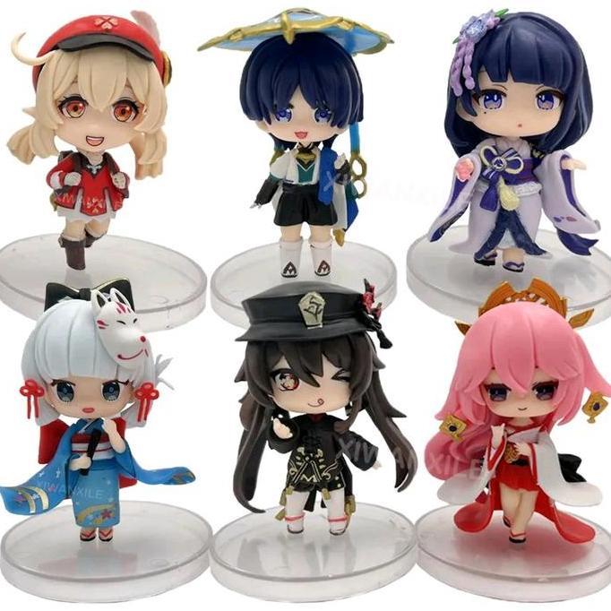 genshin impact figure set 6 klee wanderer raiden shogun ayaka hu tao yae miko