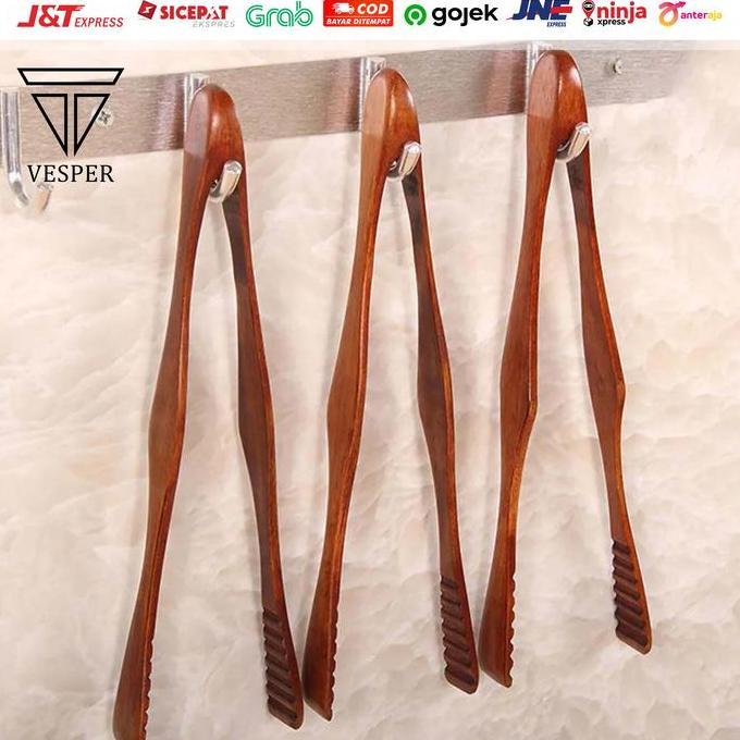 wooden food tong clip / capitan makanan kayu BBQ kue roti daging sayur