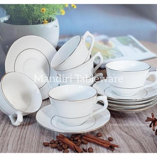 6 Pasang Cangkir Set Keramik Gold 2 Cangkir Kopi Cangkir Teh Quality