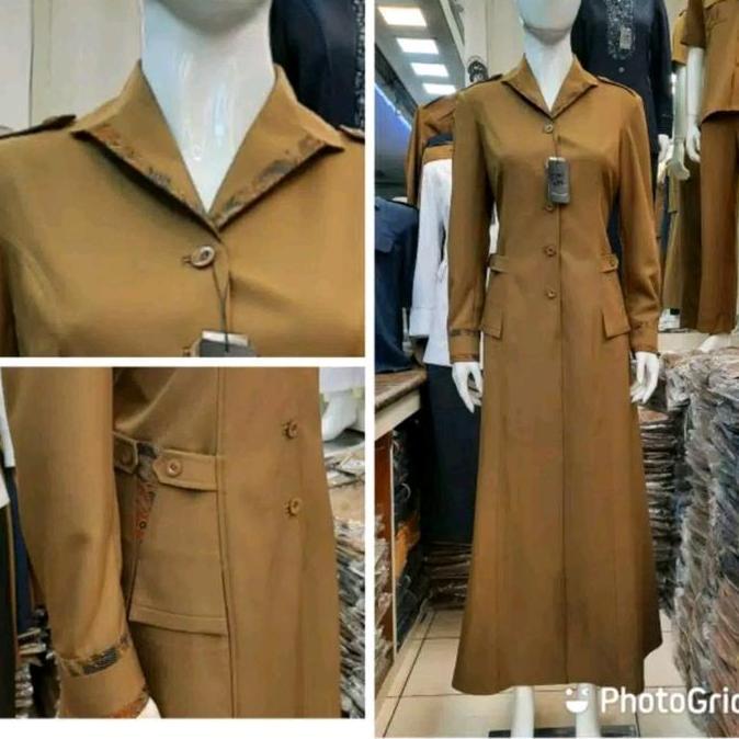 gamis coklat tua wanita terbaru/ gamis kerja wanita coklat tua kombinasi batik Baju Muslim Dress Ter