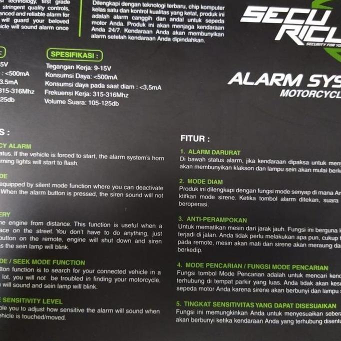 Alarm Nine 9 luminos + remote Secure Ricle + baterai cadangan Terlaris