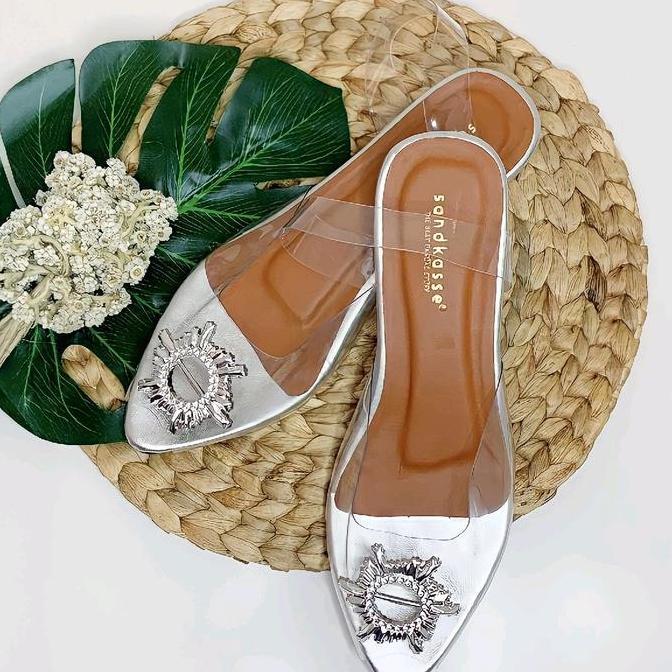 Wiji_Boseee - Sandal Wanita Heels Transparan Flat Import Bening 2-3Cm Sendal Wedges Karet Cewek