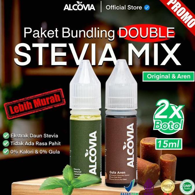 (Double Mix) Alcovia Stevia Tetes Pemanis Alami Pengganti Gula - 15Ml / Ori & Aren