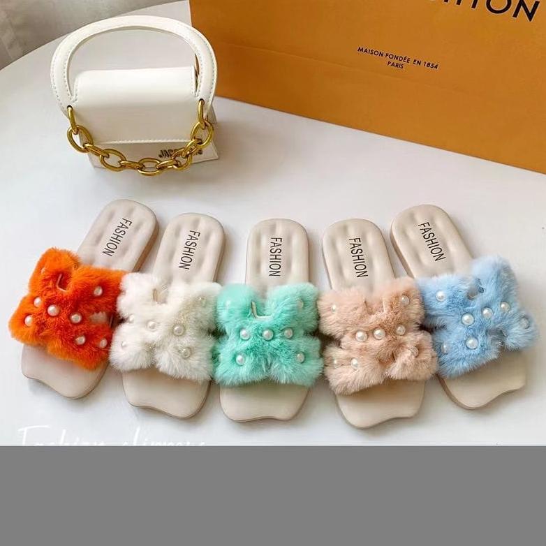 SANDAL SELOP ANAK PEREMPUAN MODEL  MUTIARA BULU  H   FASHION BEUTIFUL IMPORT