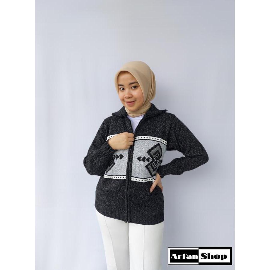 Jaket Rajut Motif Turtleneck | Sweater Resleting Leher Tinggi | Knitwear Zipper Baju Hangat Tebal Pr