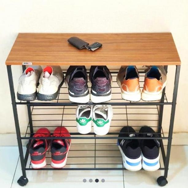 Rak sepatu susun 4 rak sepatu besi rak sepatu kayu minimalis