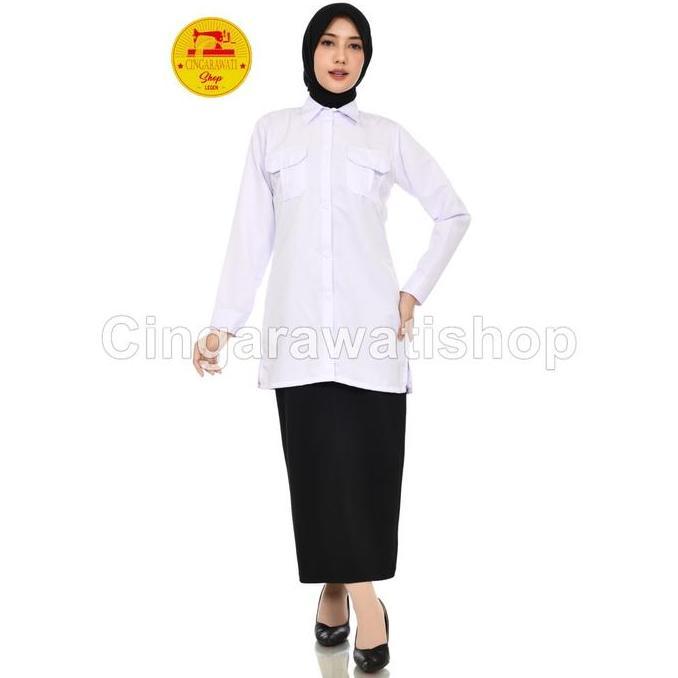 Kemeja Tunik Pdh Pns Seragam Putih Wanita Lengan Panjang