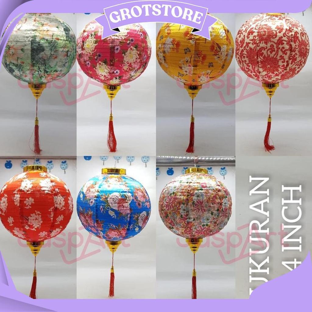 Lampion Imlek Lampion Bulat Motif Bunga Bahan Satin Premium Dekorasi Imlek Sangjit Promo