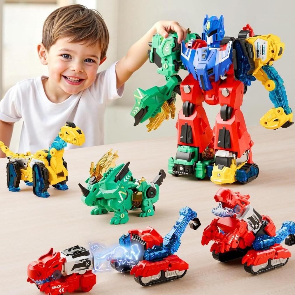 Transforme Robot Toy, Magnetic Construction Trucks Transform into Dinosaurs,