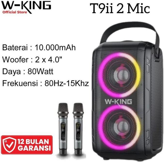 TERBARU - WKING T9ii Speaker Karaoke 2 Mic Bluetooth Wireless W-KING Karoke TWS