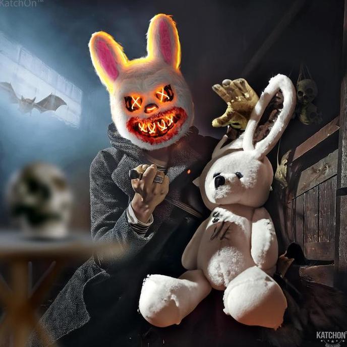 SHISHIO Topeng Maskot Kelinci Berdarah New Led Light Topeng Halloween Seram