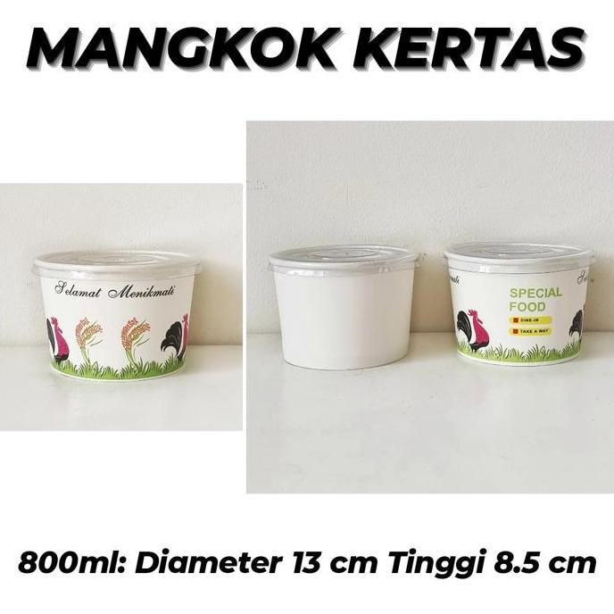 New- MANGKOK KERTAS 800ml POLOS MOTIF / PAPER BOWL + TUTUP / PAPER BOWL