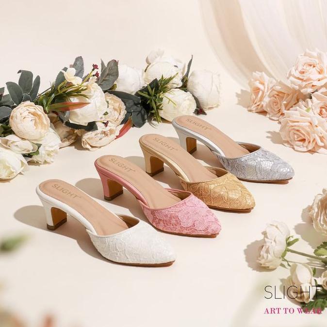 Selop Brokat Lace Abrielle 5cm 4 warna Shoes Wanita Pesta sepatu  heels