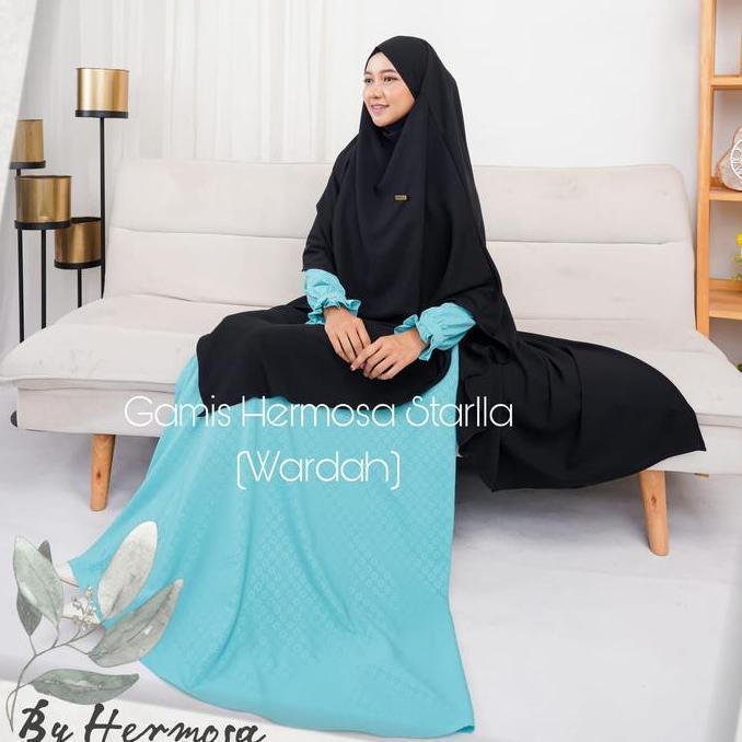 [Gamis hermosa]Gamis hermosa embos wolfis premium  motir starla warna wardah-gamis wardah syari-gami