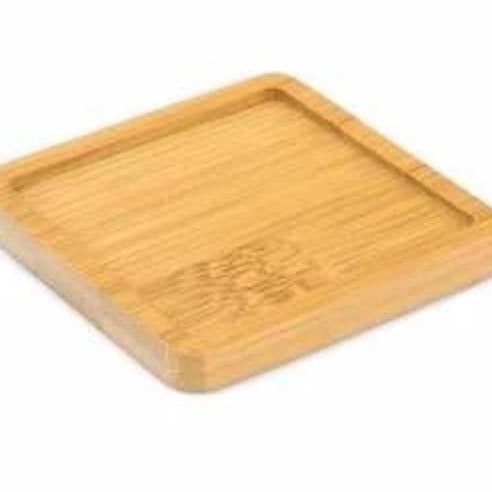 ALAS TATAKAN TRAY POT VAS TANAMAN KEMBANG SEGI KOTAK KAYU BAMBU TEBAL