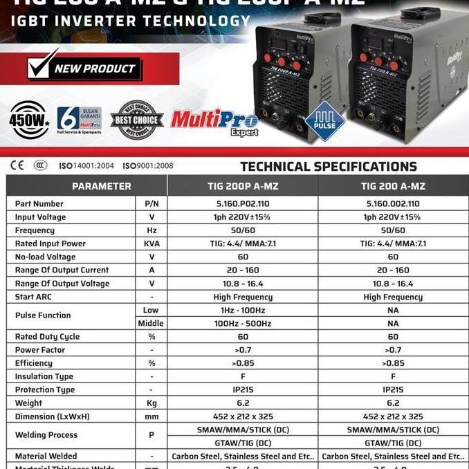 Mesin Las Argon Stainless Multipro Tig 200 Trafo Las Inverter Termurah