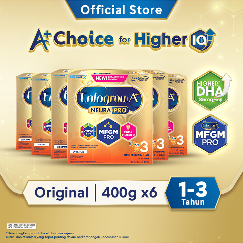 Enfagrow A+ 3 Susu Formula Anak 1 - 3 Tahun Original Plain 400 gr x 6