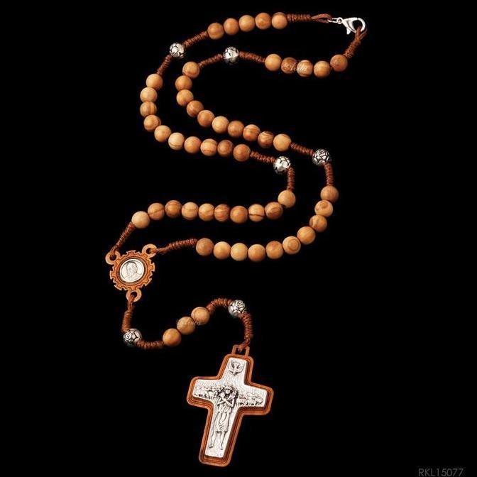 Rosario Kayu Pope Francis Olive Wood Salib Bandul Vedele