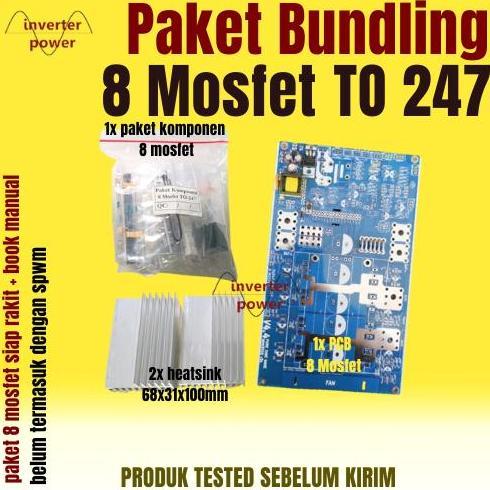 Paket Bundling Inverter 8 Mosfet Low Frequency Komponen Siap Solder PCB Paket Komponen Heatsink 68x3