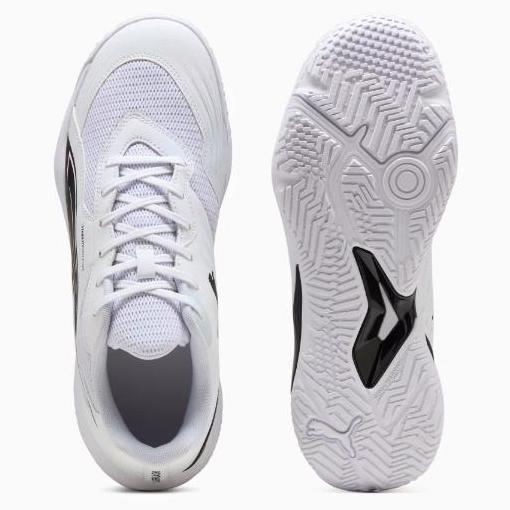 PUMA Sepatu Olahraga Indoor Unisex Tenis Padel Badminton Solarflash III warna PUMA White-PUMA Black 
