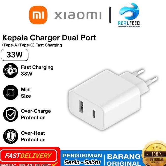 Xiaomi Mi 33W Wall Charger Type A + Type C Charger Kepala HP Original