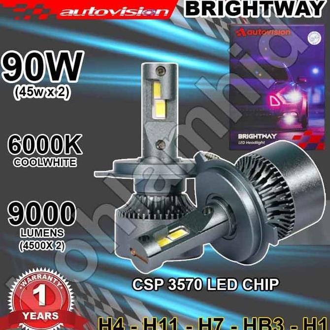 Lampu LED Mobil Autovision BRIGHTWAY H4 H11 HB3 H7 H1 6000K 90W 9000Lumen Garansi 1Tahun