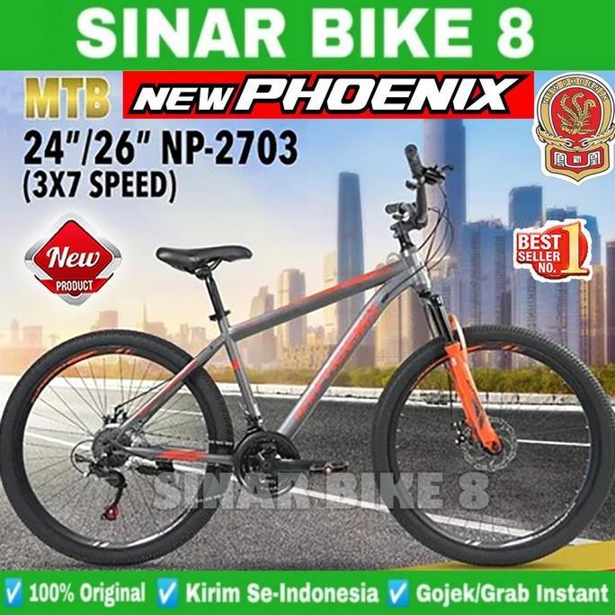 Sepeda Gunung Mtb Phoenix Np 2703 Ukuran 24, 26 Inch Rem Cakram