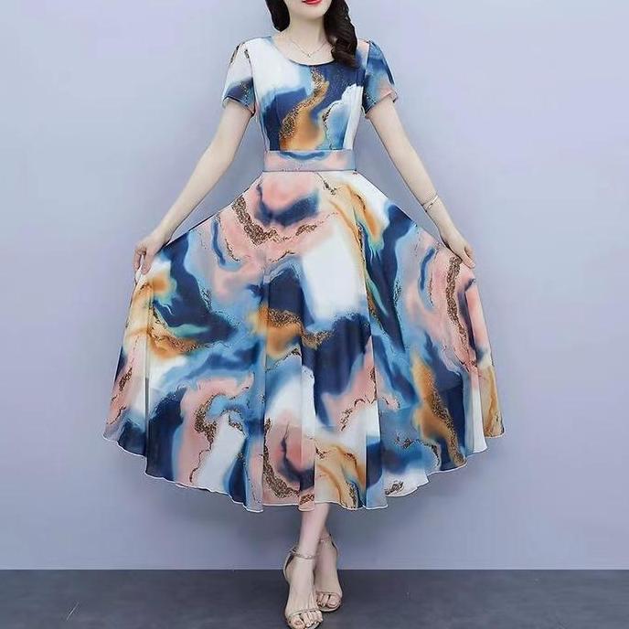 midi dress premium raia midi dress/dress lengan/midi dress motif bunga kecil korea casual gaun panja