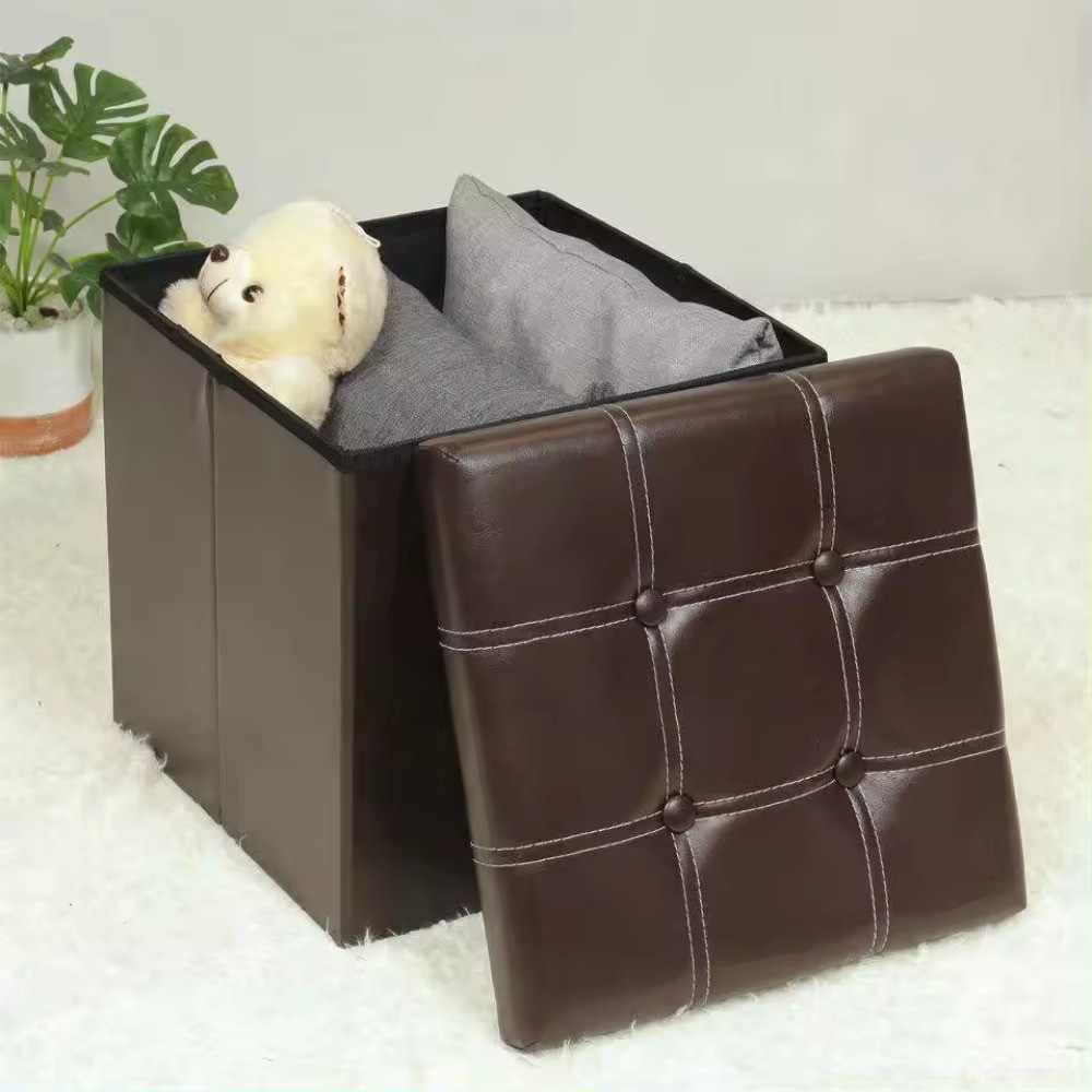 Tempat Duduk Kursi Box Sofa Lipat Kotak Penyimpanan Barang Foldable Storage Box Leather 38x38x36cm -