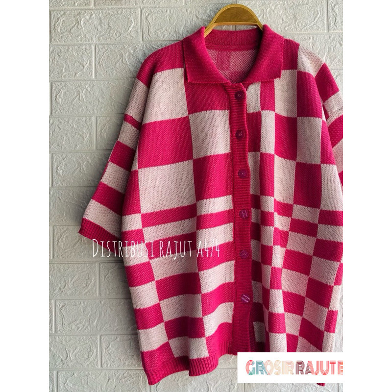 Knitwear Outfit Fuji Cardigan Rajut Motif Kotak Oversize