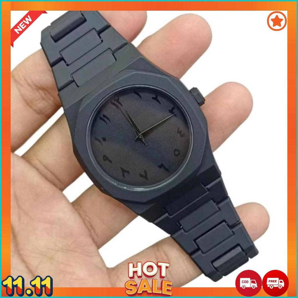 BISA COD JAM TANGAN AFRO ARABIC DIAL WATCH POLYCARBONATE PREMIUM FULL BLACK COD