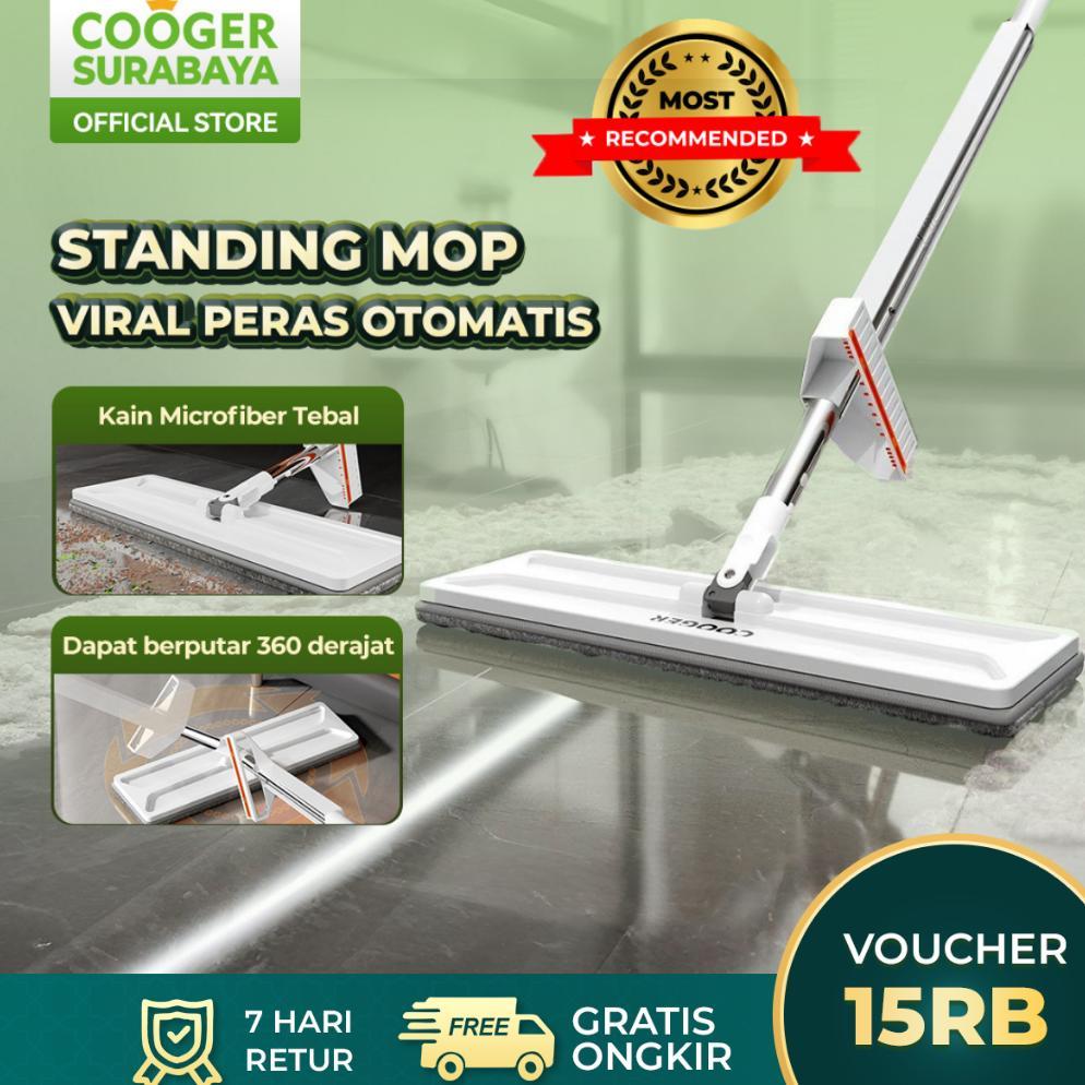 COOGER SURABAYA Alat Pel Peras Pelan Lantai Microfiber Berdiri Otomatis Super Automatic Standing Mop