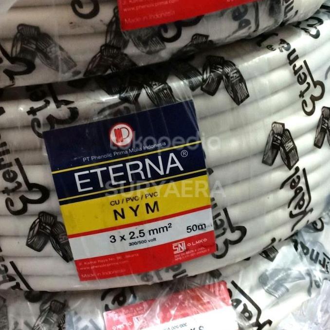 Promo kabel 3x2.5sqmmx50 meter roll NYM ETERNA AC instalasi control listrik Diskon