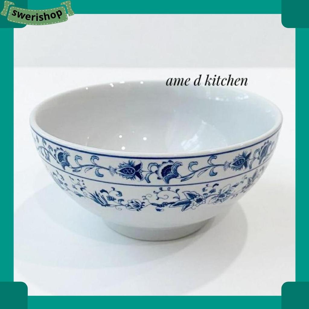 Premium Mangkok Keramik Bunga Biru Oriental Siera