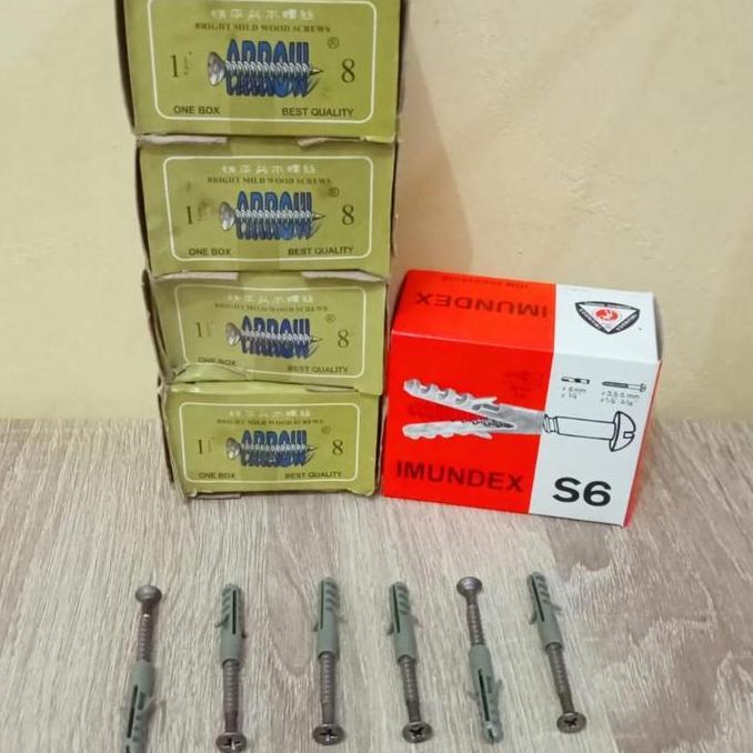 IMUNDEX Skrup Kayu S6 dan Skrup 1 1/2" x 8 (+) Paketan Siap Pakai Kualitas Terbaik dari ARROW Fisher