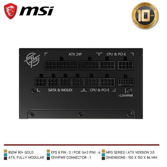 Grosir Msi Mpg A850G Pcie5 850W 80+ Gold Fully Modular Pcie 5.0 - Psu