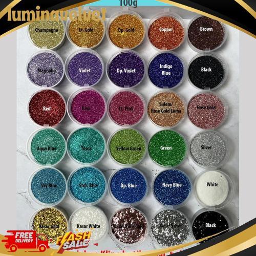 Best Seller 100G Glitter Bubuk Powder Gliter Serbuk Glitter Bahan Henna, Slime, Nail Art, Resin