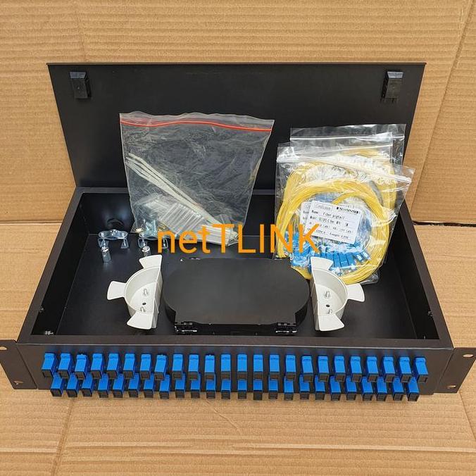 ODF / OTB rackmount 48 core SC UPC 2U lengkap ( hitam )