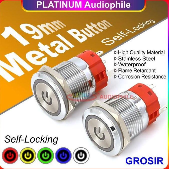 New- Metal Push Button Switch 19mm + logo | LOCK LATCHING |